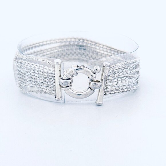 Milor Italy 925 Sterling Silver Ten Strand Circle Link Chain Statement Bracelet - Picture 2 of 14